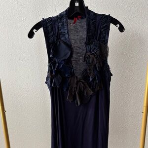 Elegant Navy Sleeveless Top with Ruffle Details